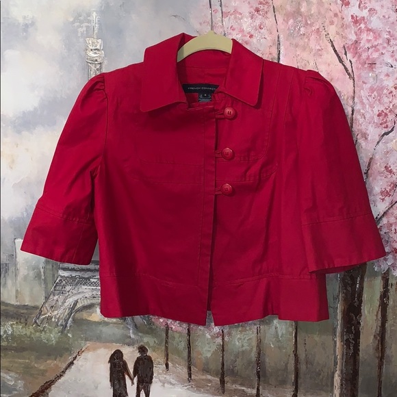 French Connection Jackets & Blazers - French Connection Red 3 Botton Retro Cropped Women’s Jacket sz 8 EUC